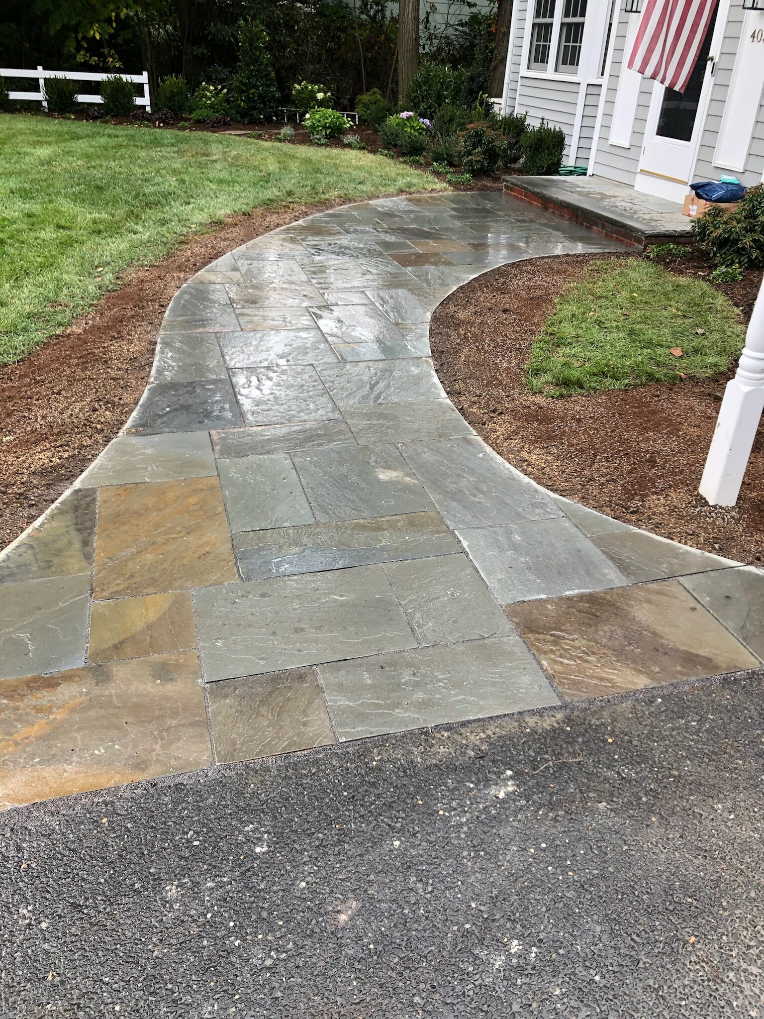 Flagstone walkway entrance installed by Angelscape, Bergen County NJ