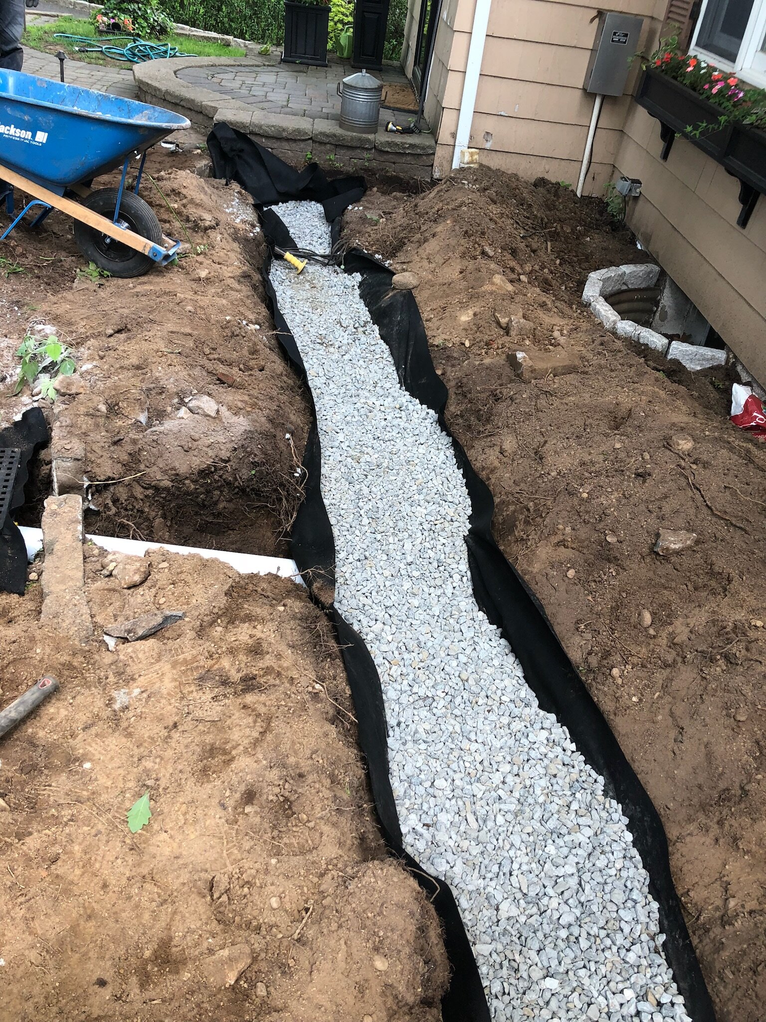 French drain installation by Angelscape in Bergen County NJ