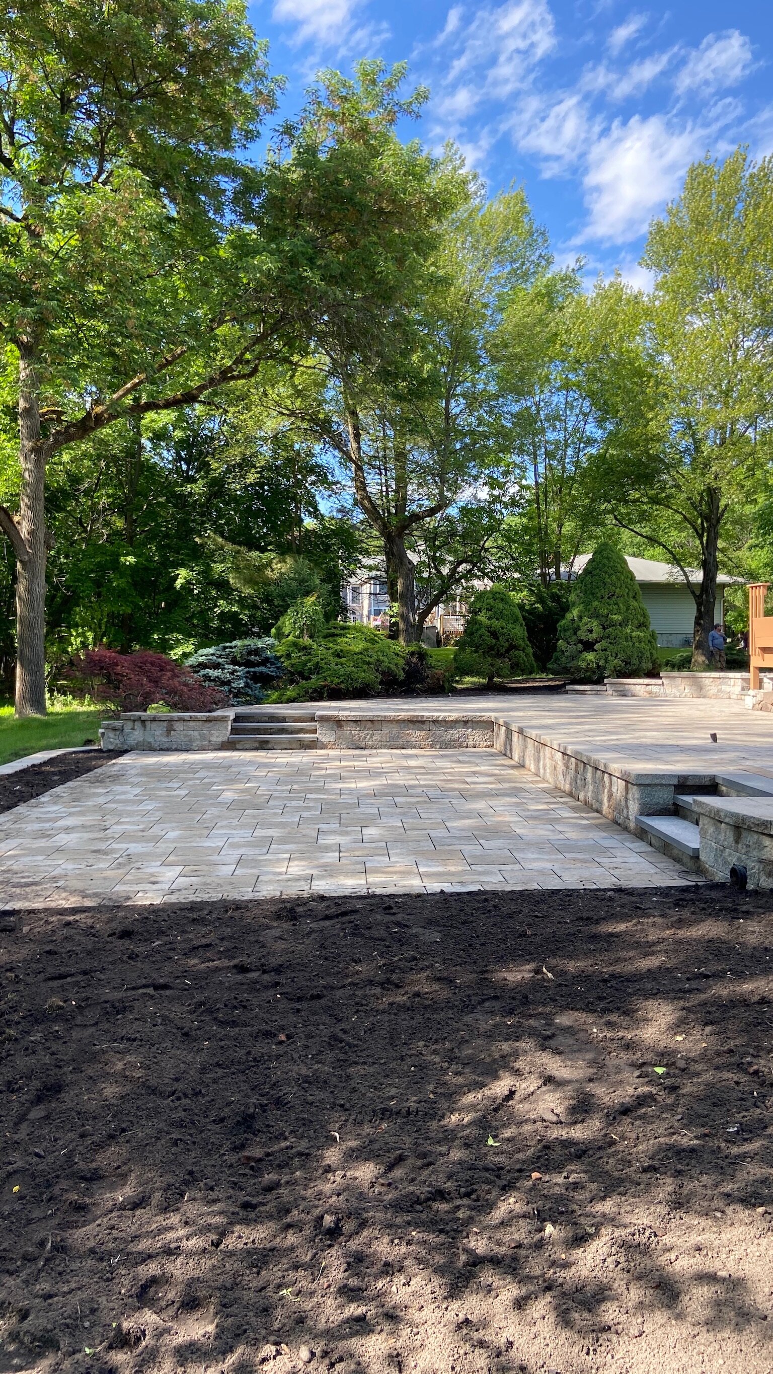 Multi-level paver patio installed by Angelscape in Bergen County NJ
